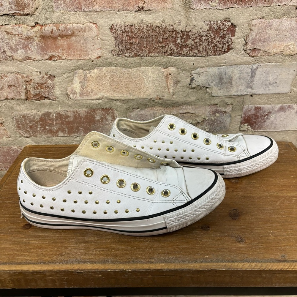 Converse gold studded white sneakers size 8